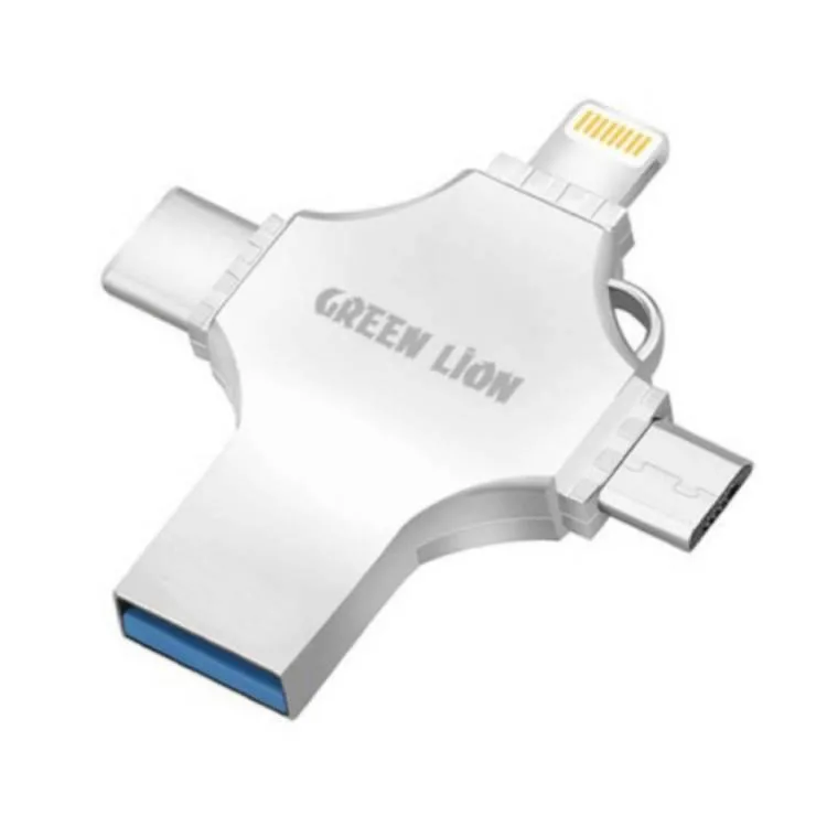 فلاش USB 4 في 1 بسعة 256 جيجابايت من جرين ليون - فضي