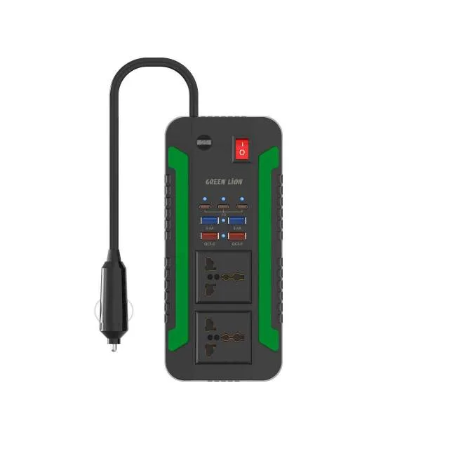 عاكس طاقة سبارك 300 بقوة 300 واط (2 AC + 2 USB-A 3.4A + 3 PD 20W + 2 QC 3.0) من جرين ليون - أسود
