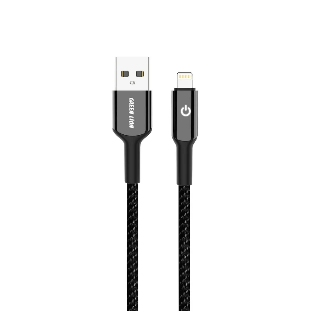 كابل USB-A إلى Lightning مجدول 15 واط 1 متر من جرين ليون - أسود