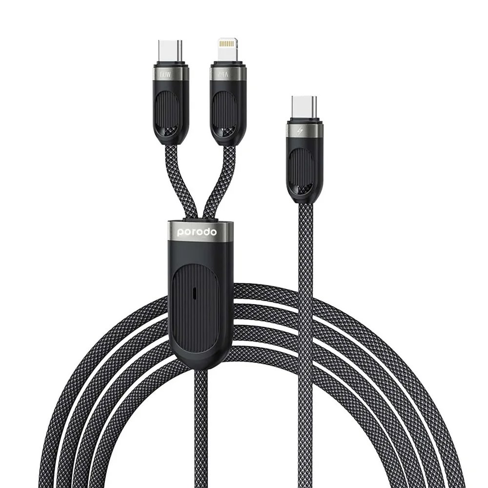 Porodo 2in1 Type C-C+Lightining Fast Charging Cable 1.2M - Black