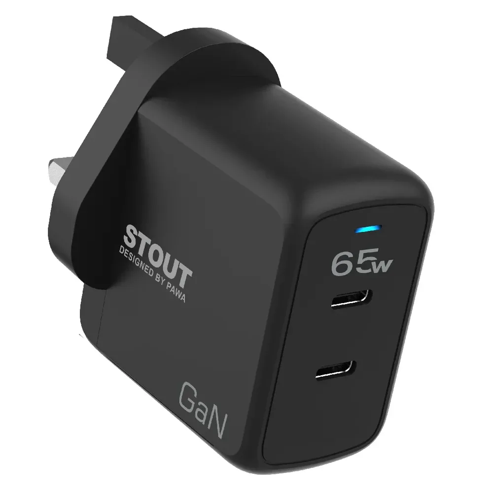 شاحن سفر GaN Stout بمنفذي PD 65 واط من باوا - أسود