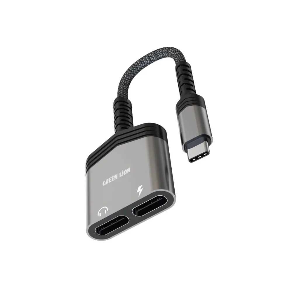 محول مقسّم 2 في 1 Type-C إلى Type-C (شحن وصوت) من جرين ليون - أسود