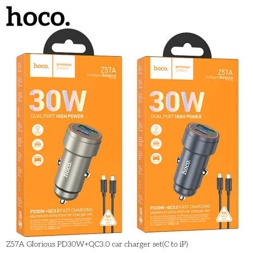 طقم شاحن سيارة هوكو Z57A PD 30 واط + QC3.0 (C إلى آيفون)