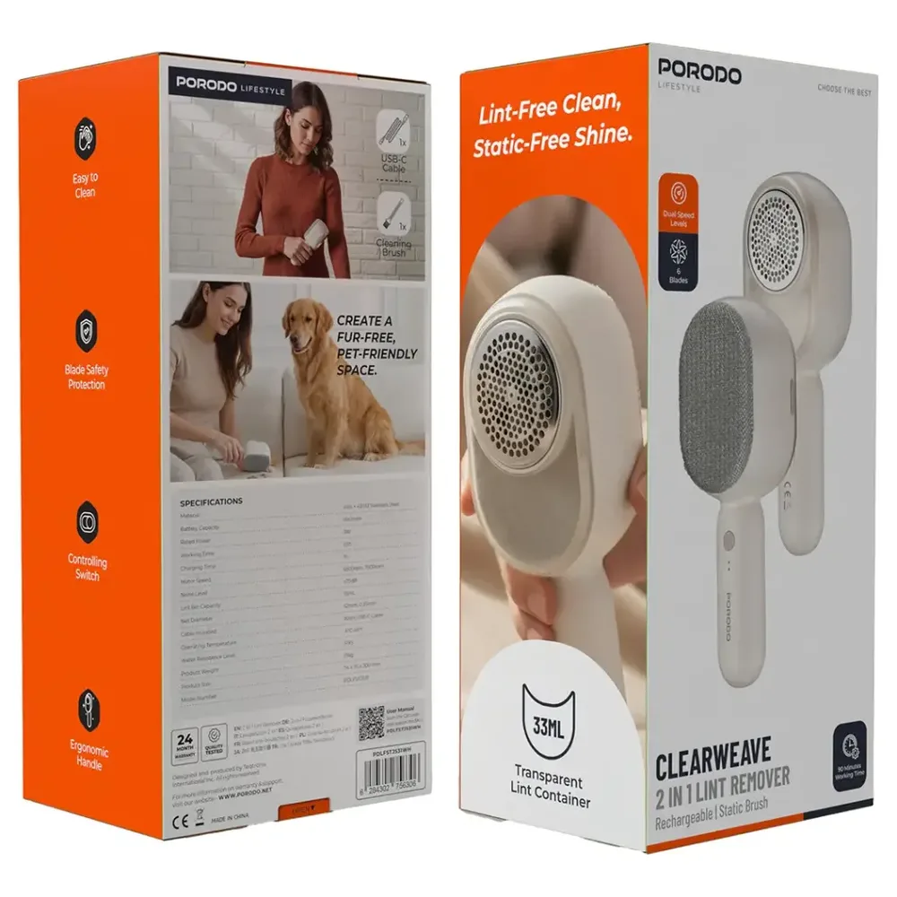 مزيل وبر الأقمشة القابل للشحن ClearWeave 2 في 1 من بورودو لايف ستايل