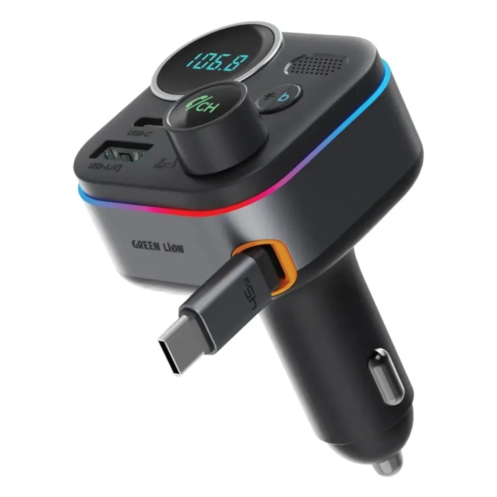 جهاز إرسال إف إم وشاحن سيارة جرين ليون GFM-2 بقوة 72 واط - أسود