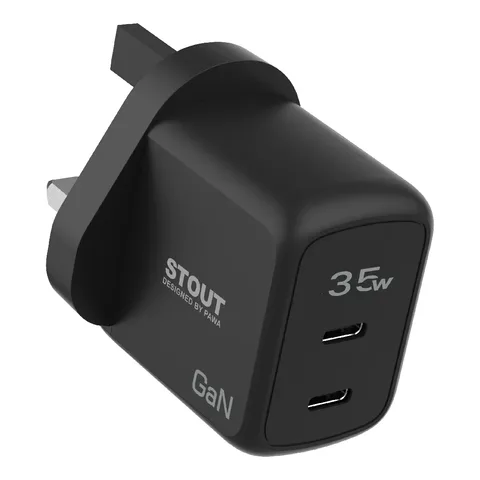 شاحن سفر GaN Stout بمنفذي PD 35 واط من باوا - أسود