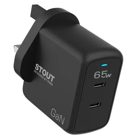 شاحن سفر GaN Stout بمنفذي PD 65 واط من باوا - أسود