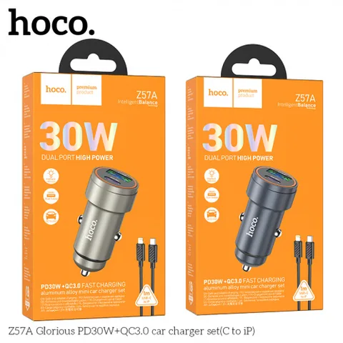 طقم شاحن سيارة هوكو Z57A PD 30 واط + QC3.0 (C إلى آيفون)