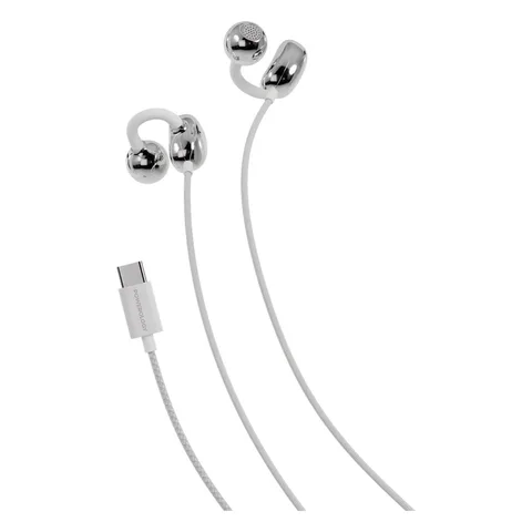 سماعة أذن سلكية باورولوجي فورو بخطاف للأذن بمنفذ USB-C - أبيض