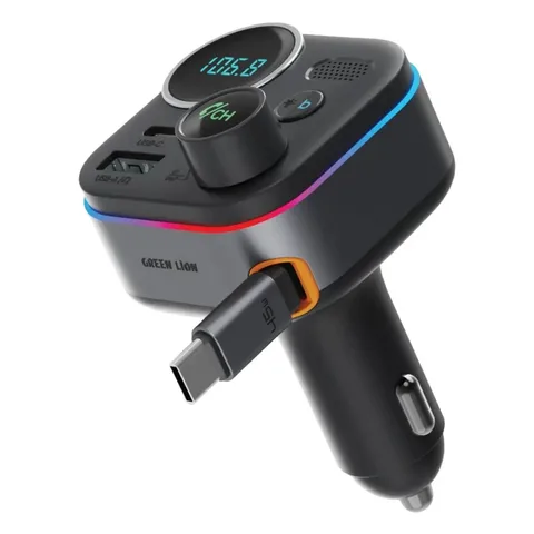 جهاز إرسال إف إم وشاحن سيارة جرين ليون GFM-2 بقوة 72 واط - أسود