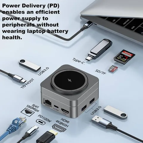محول ديجيت بلس DP-K013 متعدد المنافذ 10 في 1 Type-C مع شاحن لاسلكي 15W