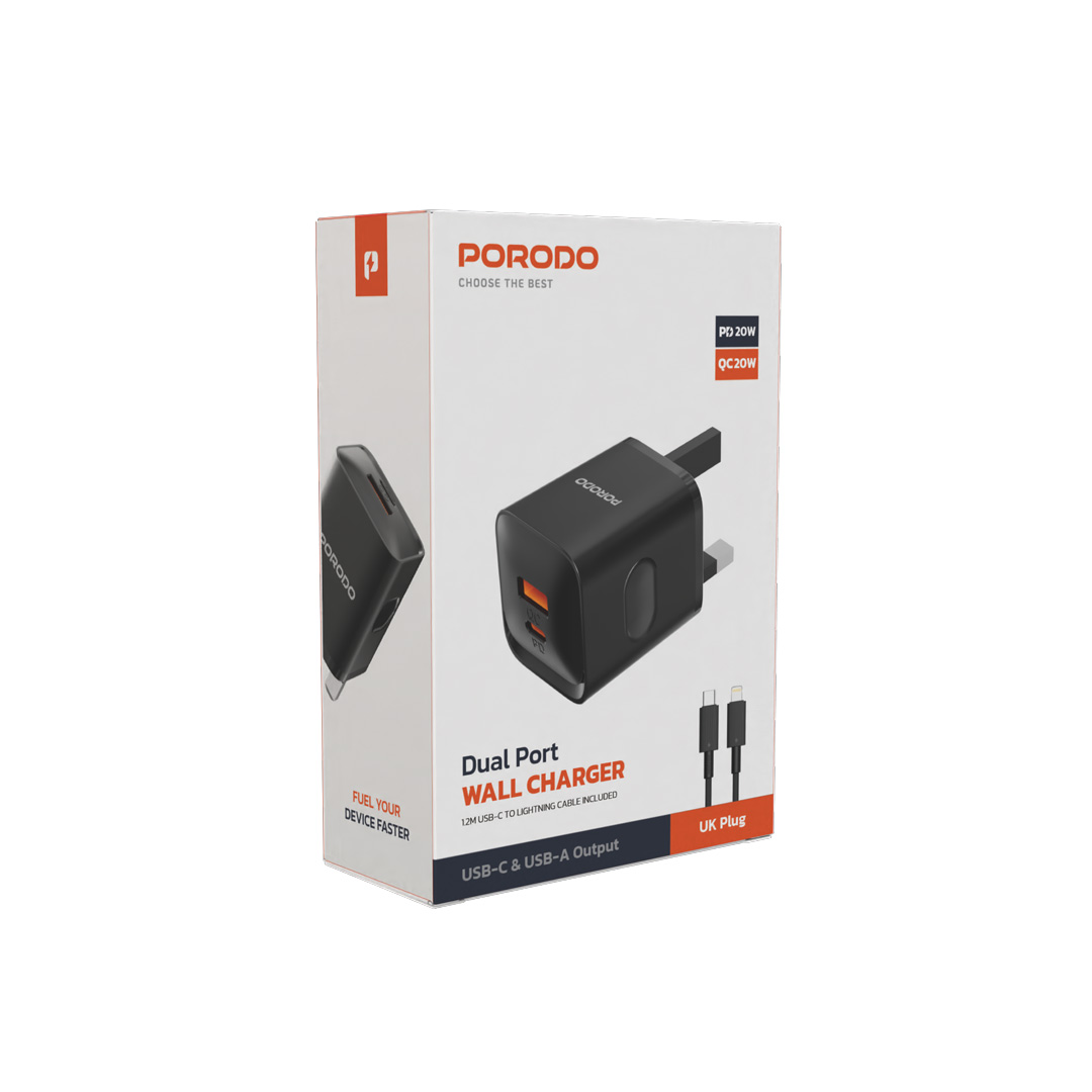 شاحن بورودو PD+QC 20 واط مع كابل Type-C إلى Lightning
